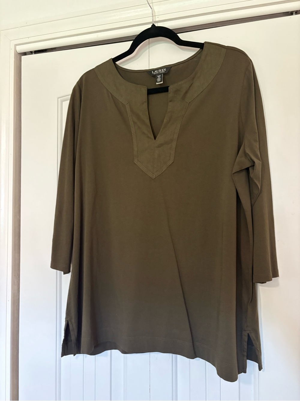 NWOT Lauren Ralph Lauren Olive Split-Neck Women’s Top